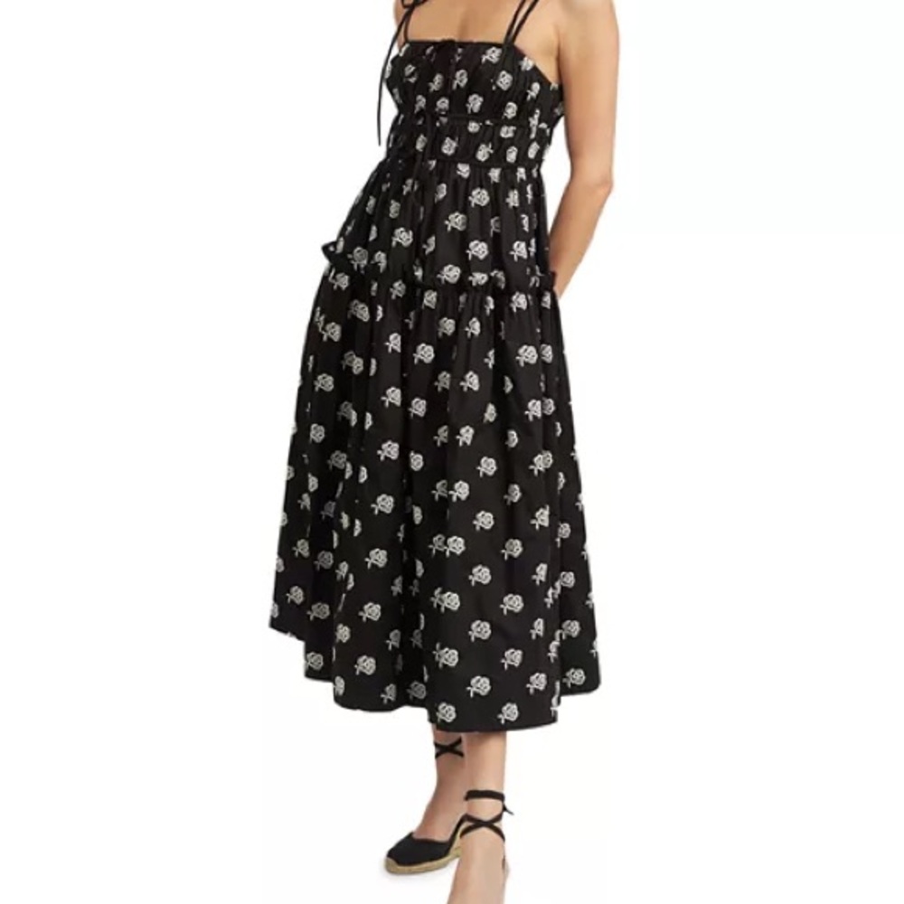 En Saison rose floral cotton smocked midi dress tiered